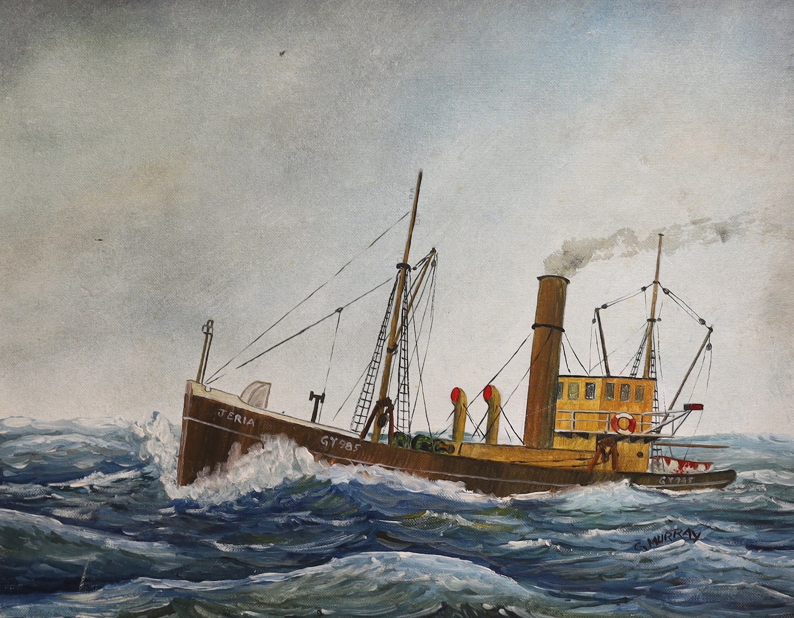 G. Murray, oil on board, 'The Grimsby Steam Trawler Jeria GY985', 40 x 50cm and a chromolithograph of RMS Scot and a colour print after Charles Dixon